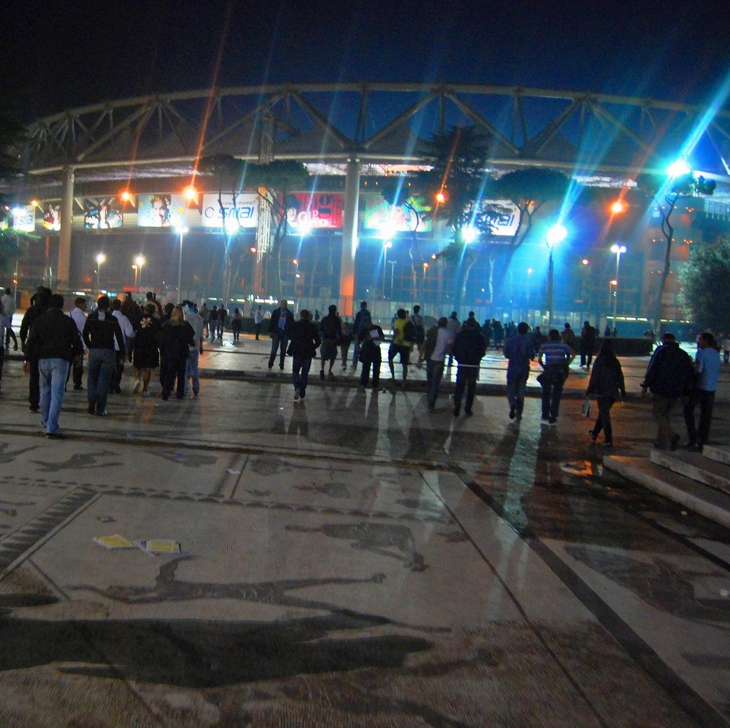 The Stadio Olimpico in Rome filled with fans on a Champions League match night.