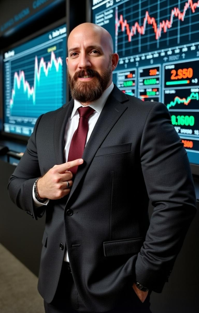 Financial trading screens showing stock market charts and index prices